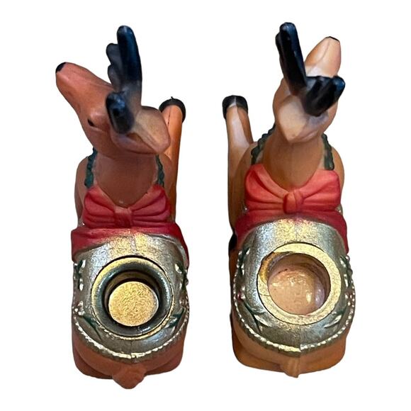 Vintage Pair Pacific Rim Christmas Reindeer Candle Holders ~ Hong Kong ~ 3” Tall - Picture 9 of 10